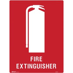 BRADY FIRE SIGN FIRE EXTINGUISHER 450W X 600MMH METAL WHITE/RED