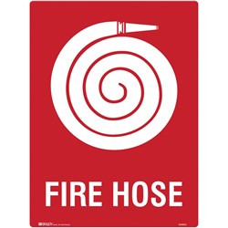 BRADY FIRE SIGN FIRE HOSE 450W X 600MMH POLYPROPYLENE WHITE/RED