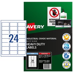AVERY IDENTIFICATION REMOVABLE HEAVY DUTY LASER WHITE L4773 63.5X33.9MM 24UP 480 LABELS