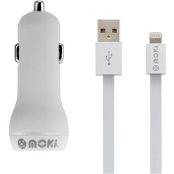 MOKI LIGHTNING TO USB CABLE + CAR CHARGER WHITE
