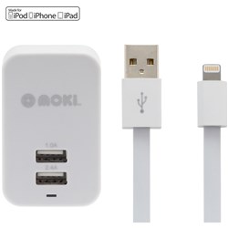 MOKI LIGHTNING TO USB CABLE + WALL CHARGER WHITE