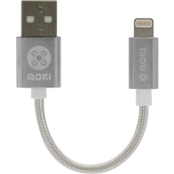 MOKI USB TO LIGHTNING SYNCHARGE CABLE 10CM BRAIDED SILVER