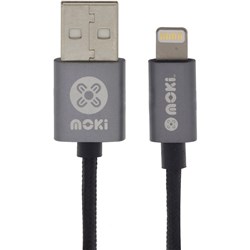 MOKI USB TO LIGHTNING SYNCHARGE CABLE 90CM BRAIDED GUN METAL