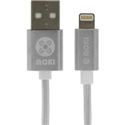 MOKI USB TO LIGHTNING SYNCHARGE CABLE 90CM BRAIDED SILVER