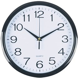 ITALPLAST WALL CLOCK 43CM ROUND WITH LARGE NUMBERS BLACK FRAME WHITE FACE