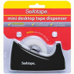SELLOTAPE TAPE DISPENSER 19MMX25M MINI DESKTOP BLACK OR WHITE BONUS TAPE