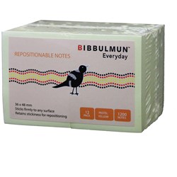 BIBBULMUN EVERYDAY STICKY NOTES 36 X 48MM YELLOW 100 SHEETS PAD PACK OF 12